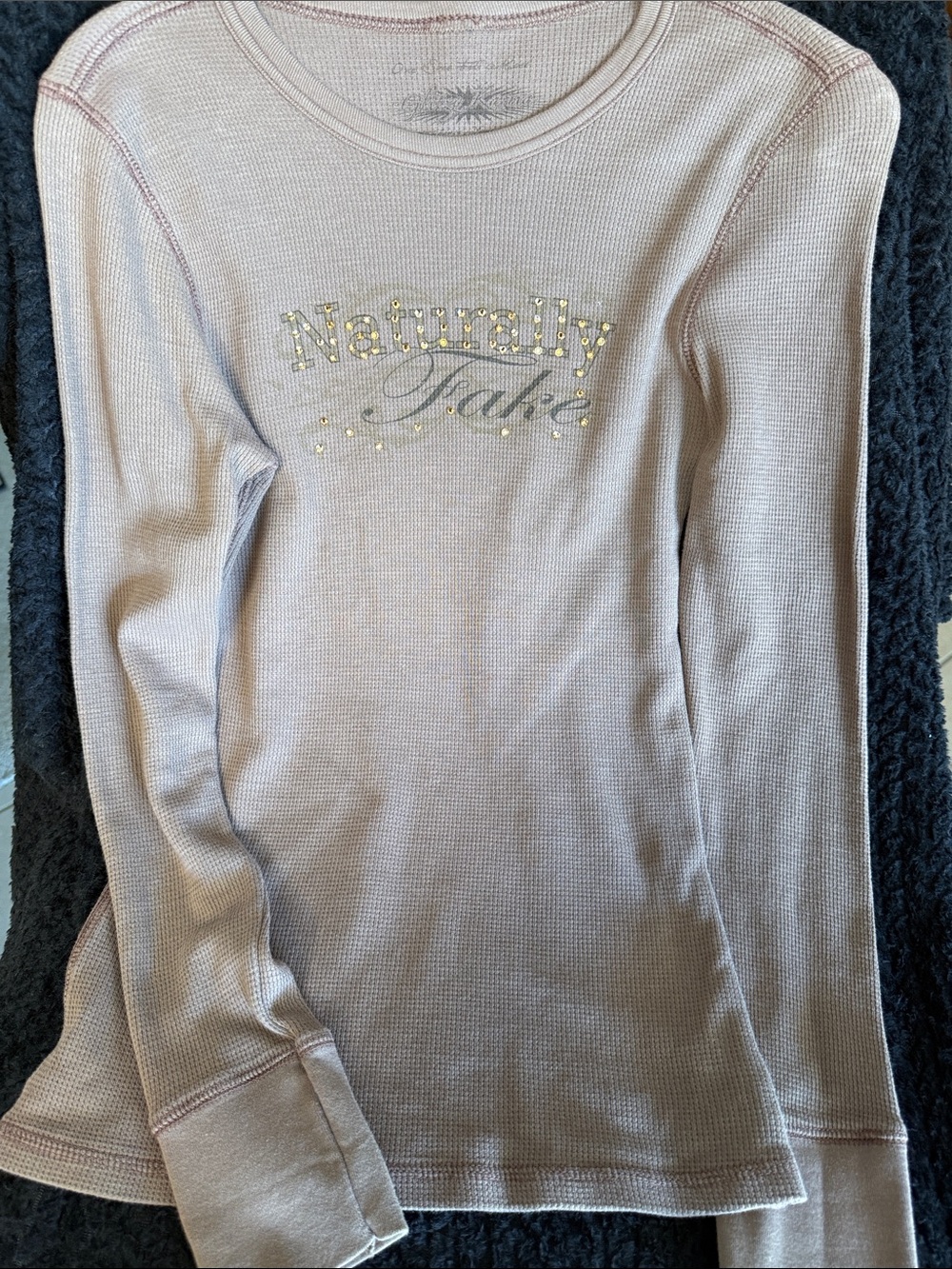 Naturally Take Embellished Waffle Knit Top - Light brown